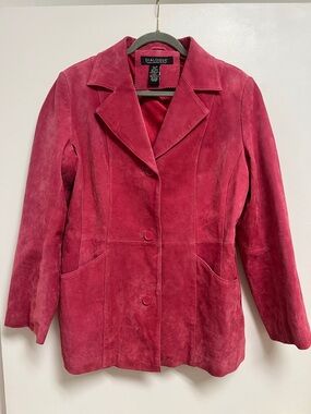 Dialogue Pink Vintage Suede Leather Blazer Jacket in Rose Pink Medium